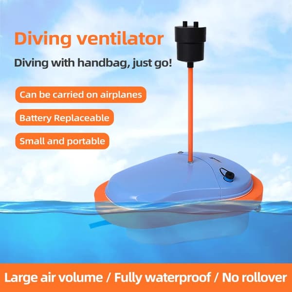 bärbar dykventilator, scuba, snorkelutrustning, 7m maxdjup, 50 minuters batteritid, 9000mAh utbytbart batteri