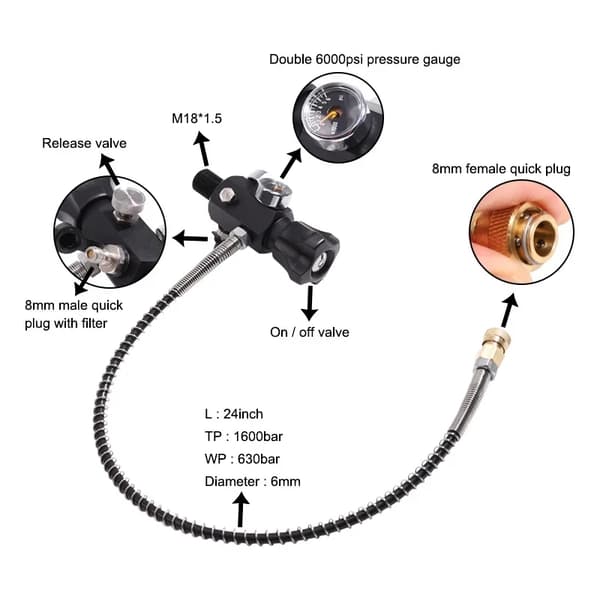 4500psi/300Bar 2,5L kolfibercylinder med ventil, högtryckstank för dykning med M18*1,5 gänga