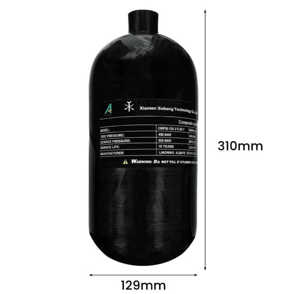 4500psi/300Bar 2,5L kolfibercylinder med ventil, högtryckstank för dykning med M18*1,5 gänga