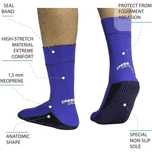 Cressi Premium Neopren Ultra Stretch Anti-Slip 1,5 mm strumpa för män och kvinnor - Grå S - 36/39 - DF200030