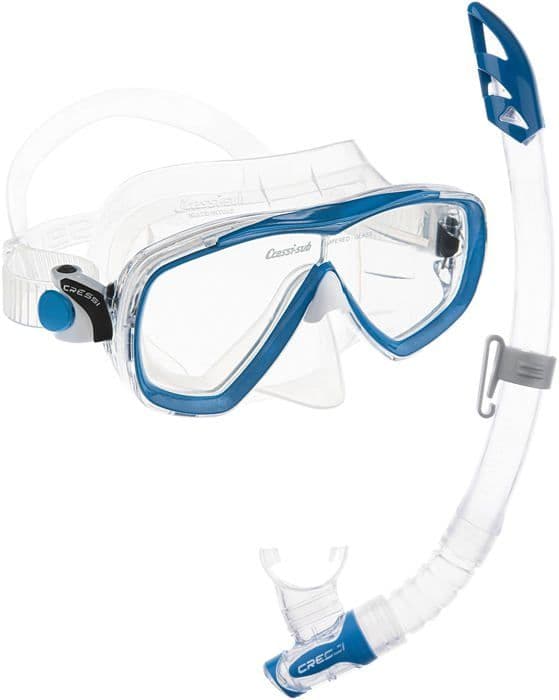 Cressi - DM340020 - Set Estrella + Gamma Combo Set Dykmask och snorkel Unisex-Vuxen, Transparent/Blå, One Size
