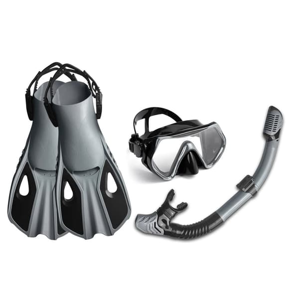 Dykkerudstyr, tre-vindues maske, fuld tør snorkel,S M Grey