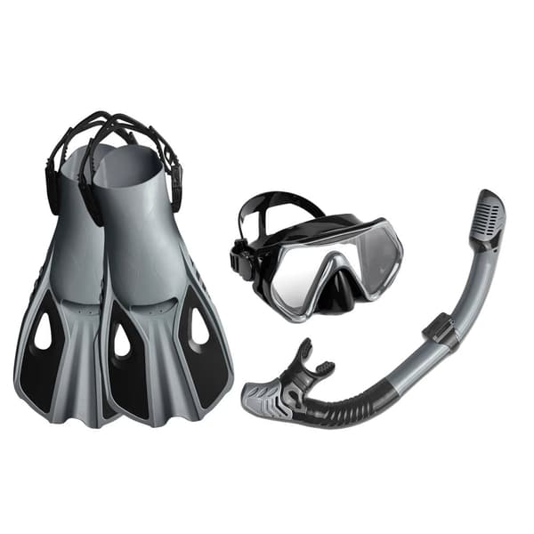 Dykkerudstyr, tre-vindues maske, fuld tør snorkel,S M Grey