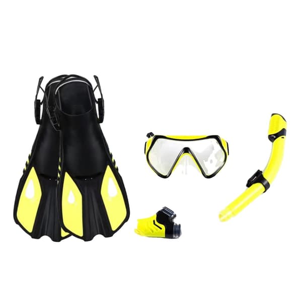 Dykkerudstyr, tre-vindues maske, fuld tør snorkel,L XL Gul