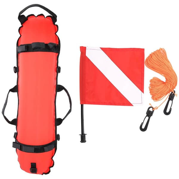 Dykkerinflationsbøje, signalflydebold, flag, reb,Appelsin