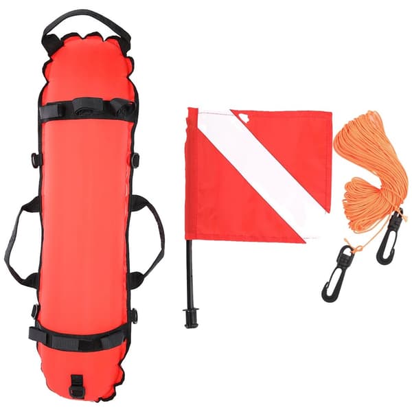 Dykkerinflationsbøje, signalflydebold, flag, reb,Appelsin