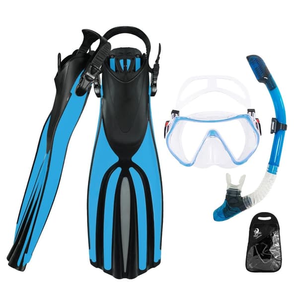 TUDIVING Snorkeludstyr, Anti-Dug Maske, Fuldt Tørt Snorkel,L/XL, Blå