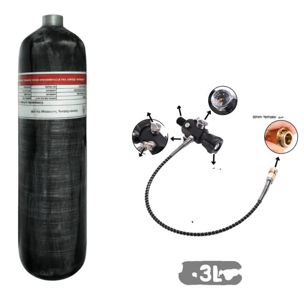 TUXING 3L Kolfiber Cylinder, 300 BAR Arbetstryck, M18*1.5 Gänga,3L med ventil