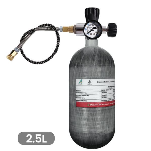 TUXING 2,5L Kolfiber Cylinder, 300 BAR Arbetstryck, Hållbar 15-årig Livslängd,2,5L med ventil