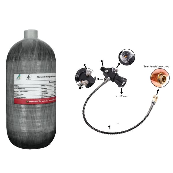 TUXING Carbonfiber Cylinder, 2,5L Volumen, 300 BAR Arbejdstryk,2,5L med ventil