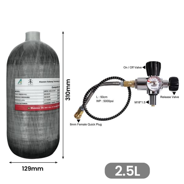 TUXING Carbonfiber Cylinder, 300 BAR Arbejdstryk, 15 Års Designlevetid,2,5L med ventil