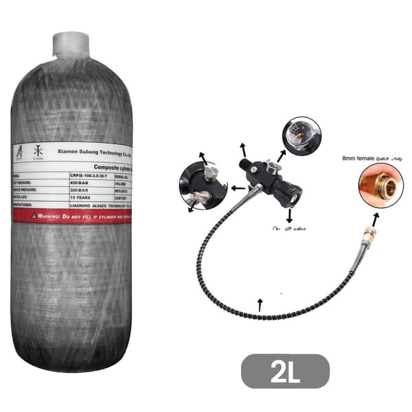 TUXING Carbonfiber Cylinder, 2L Kapacitet, 300 BAR Arbejdstryk,2L med ventil, 2L
