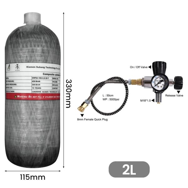 TUXING Kolfiber Cylinder, 2L Volym, 300 BAR Arbetstryck,2L med ventil, 2L