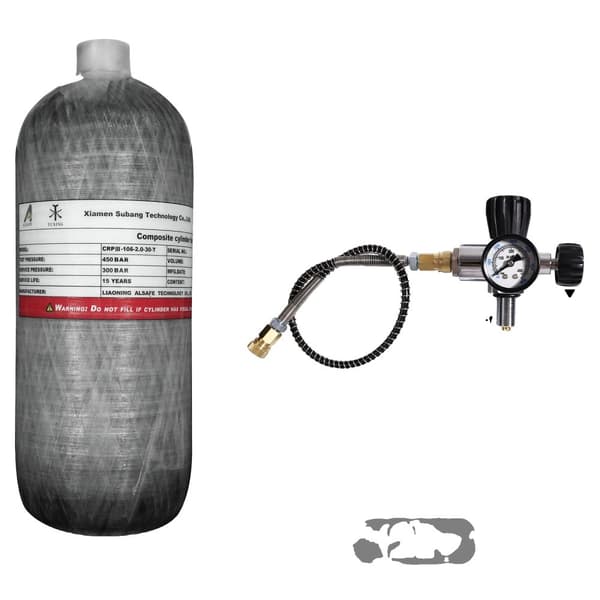 TUXING Kolfiber Cylinder, 2L Volym, 300 BAR Arbetstryck,2L med ventil, 2L