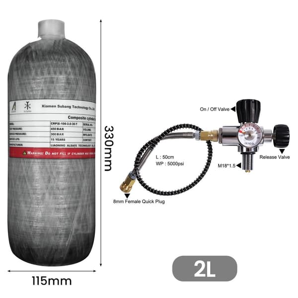 TUXING HPA Tank, 2L Kapacitet, 300 BAR Arbejdstryk,2L med ventil B, 2L