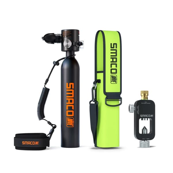 SMACO Mini Scuba Tank, 0,5L kapacitet, upp till 10 minuters dykningstid,Paket B - SVART