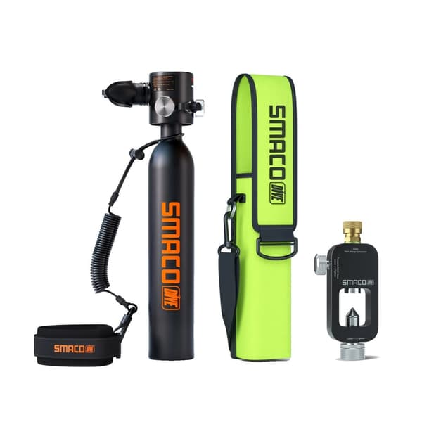 SMACO Mini Scuba Tank, 0,5L kapacitet, op til 10 minutters dykker tid,Pakke B - SORT