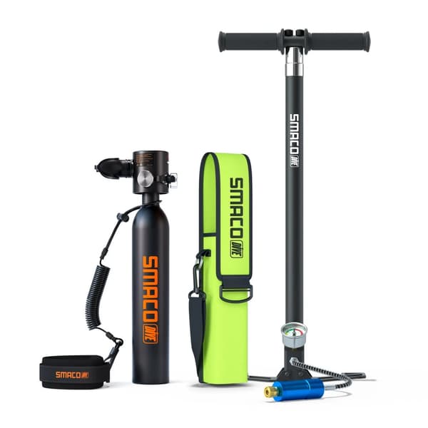 SMACO Mini Scuba Tank, 0,5L kapacitet, op til 10 minutters dykker tid,Pakke C - SORT