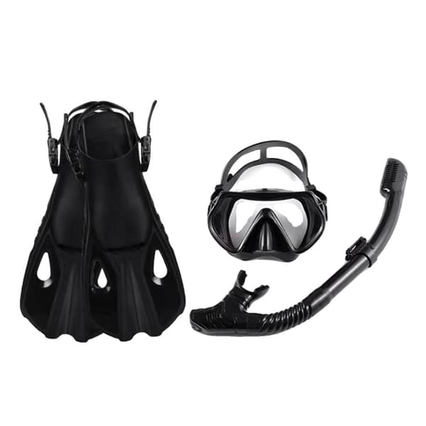 Dykkerudstyr, tre-vindues maske, fuld tør snorkel,S M Sort