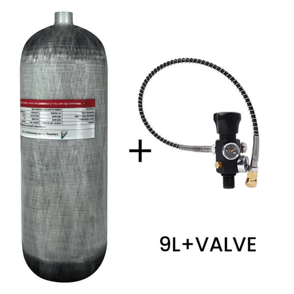 Dykkerflaske, 9L volumen, 300 BAR tryk,9L med ventil C
