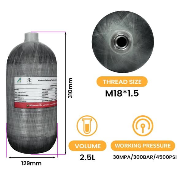 TUXING Hiilikuitusylinteri, 4500PSI Työpaine, 2.5L Tilavuus,2,5L
