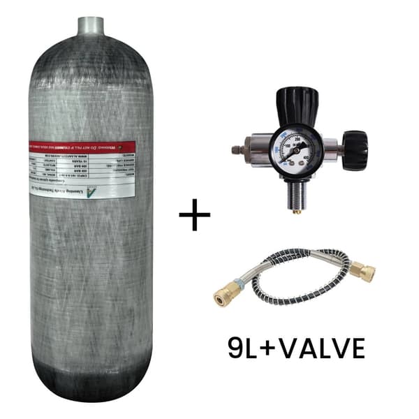 TUXING 9L Kulfiber Cylinder, 300 BAR Høj Arbejdstryk, Letvægtsdesign,9L med ventil A