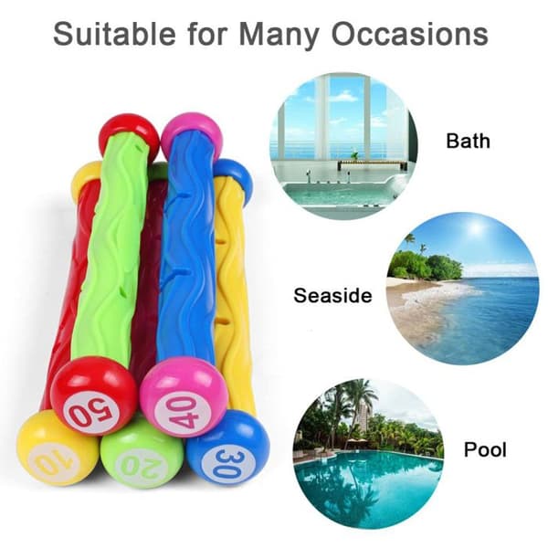 Set med 5 undervattensstavar för pool, vattensleksaker, sommarspel, dykstavar för barn, present