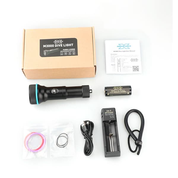 X-adventurer Taskulamppu M3000 Led Dive Hopeinen 3000 Lumens