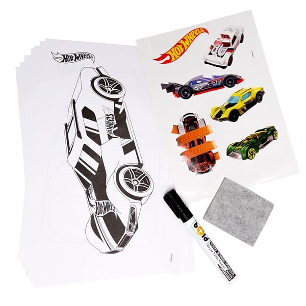 Hot Wheels Barnhink Pizarra Med Markör Och Målarblad Stickers Gul