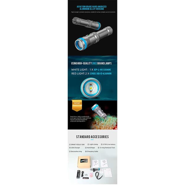 Weefine Taskulamppupaketti 1200fr Snoot Smart Hopeinen