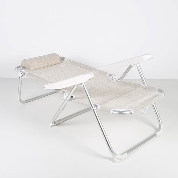 Aktive Strand Stol 2 Beige 1 Beige Vikning Med Kudde Silver