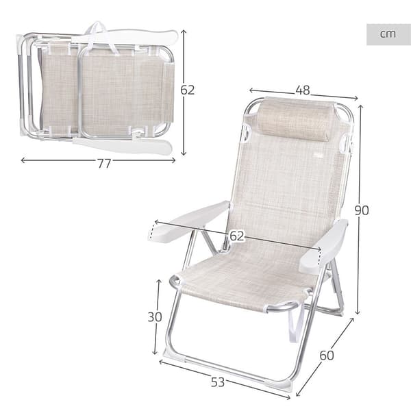 Aktive Strand Stol 2 Beige 1 Beige Vikning Med Kudde Silver
