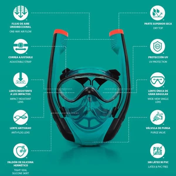 Full Face Dyk Mask med Snorkel för vuxna Bestway Flowtech storlek L-XL med 180° Full Vision