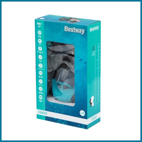 Full Face Dyk Mask med Snorkel för vuxna Bestway Flowtech storlek L-XL med 180° Full Vision