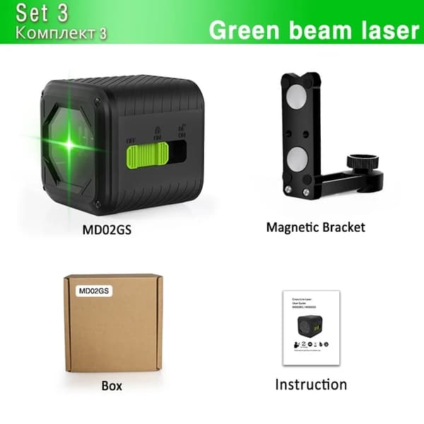 Niveau Laser, Selvnivellerende, Grøn og Rød Krydslaserlinjer
