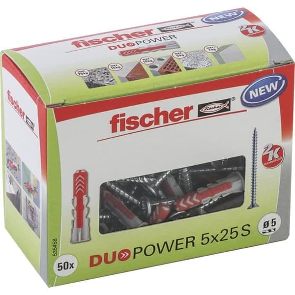 FISCHER - DuoPower 5x25 mm ankare i helt material med skruvar - Låda med 50 st
