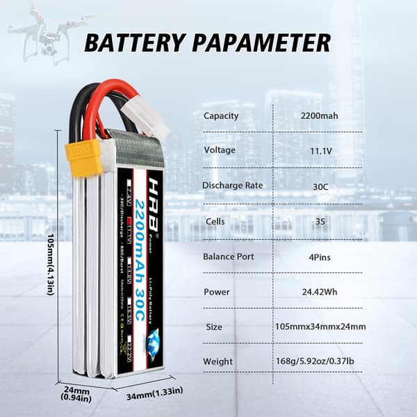 Lipo-batteri, 2200mAh, 30C