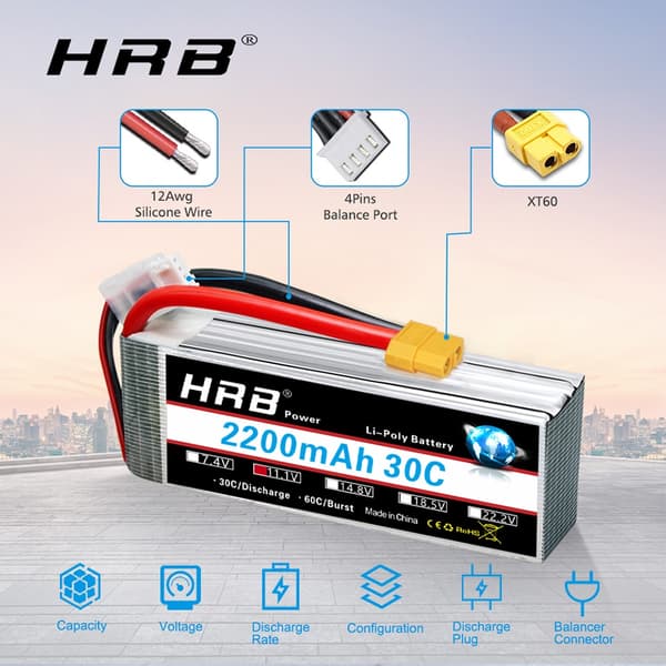 Lipo-batteri, 2200mAh, 30C