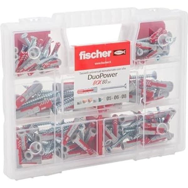 Fischer universalpinnar DUOPOWER Kit - Etui med 80 delar med diverse skruvar