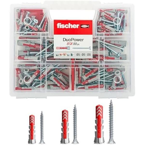 Fischer universalpinnar DUOPOWER Kit - Etui med 80 delar med diverse skruvar