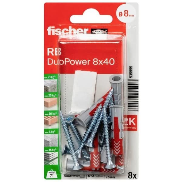 Monteringssats - Fischer - DuoPower 8 x 40 RB K NV - Olika material - Pack - 1 set