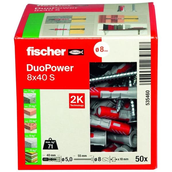 FISCHER - DuoPower 8x40 mm ankare i helt material med skruvar - Låda med 50 st