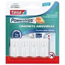 TESA - 4 gardinfästen - Vit - TESA 580340001300 - Plast - Set om 4