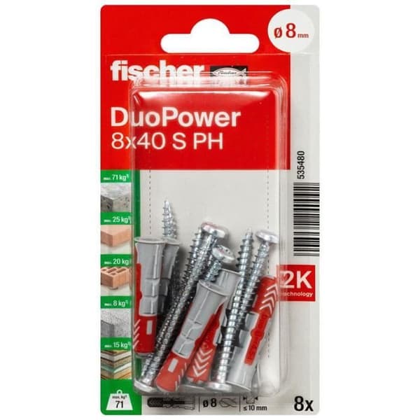 universalankare med skruv DuoPower 8X40 S PH (8 st) Fischer