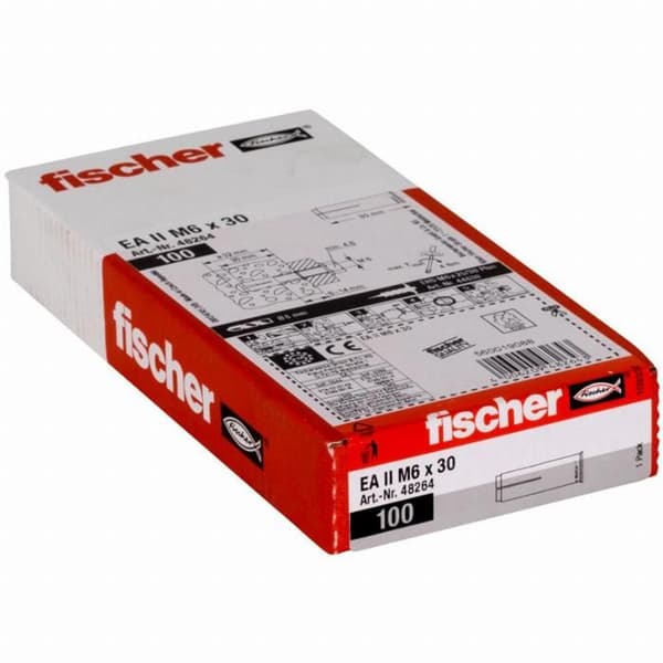 Slagförankringar EAII elgalvaniserat stål M6X30 låda med 100 st - FISCHER - gängade uttag för fixering