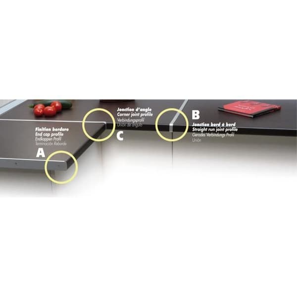 NORDLINGER PRO Edge to Edge kopplingsprofil - 38 mm bänkskiva - 2 fjärdedels rund form