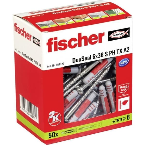 Skruvplugg - Fischer - DuoSeal - 38 mm x 6 mm - Förpackning med 50 - Fullständig täthet