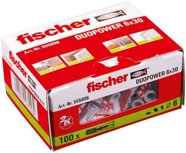 Chevilles bi-matière DuoPower 6X30 låda med 100 - FISCHER - Zink - Låda med 100 - Bi-matière