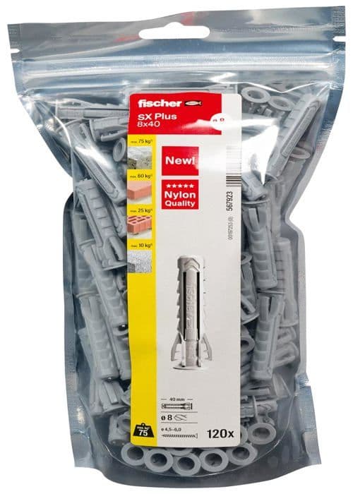 Skruv - enkel montering Fischer - 567923 - Stort paket med 120 SX Plus 8x40 skruvar, bi-material och multi-material.