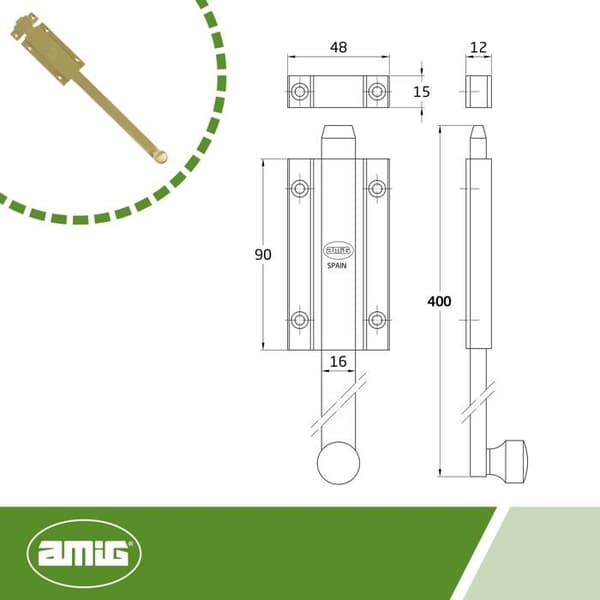 Amig pin - 5487 - | Spärr 3700 | 400 mm | Mässing | Mast